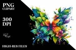 Vibrant Butterfly with Flowers PNG Product Image 1