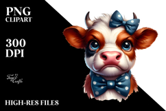 Clever Cow with Bow, Playful PNG Product Image 2