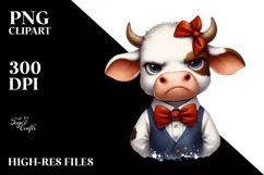 Funny Cow with Bow and Tie, Cheerful PNG Product Image 2