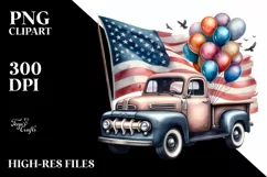 Vintage Pickup Truck Balloons Clipart Product Image 3