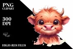 Simple Funny Baby Highland Cow with Big Eyes, Transparent Product Image 3