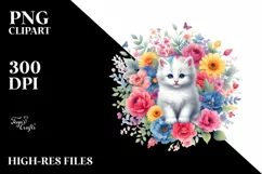 Colorful Kitten Floral Watercolor | Sublimation | Clipart Product Image 3