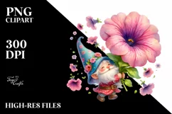 Watercolor Cute Gnome with Petunia PNG Product Image 2