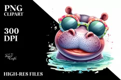 Funny Hippo Portrait Smiling Sunglasses Clipart Product Image 1