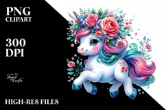 Running Unicorn Floral Wreath PNG Product Image 3