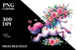 Running Unicorn Floral Wreath PNG Product Image 3