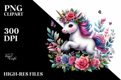 Running Unicorn Floral Wreath PNG Product Image 3
