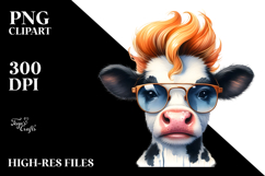 Funny Cow with Quirky Hair, Playful PNG Product Image 2