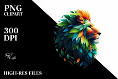 Vibrant Lion with Plant Leaves PNG Product Image 3