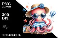 Whimsical Baby Octopus at the Beach PNG Product Image 2