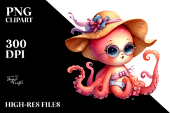 Watercolor Baby Octopus in Beachwear, High-Res PNG Product Image 2