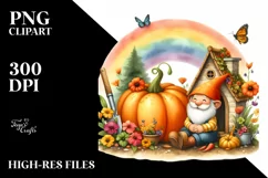 Gnome House with Pumpkin | Sublimation | PNG Clipart Product Image 1
