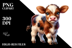 Digital Watercolor of Cute Baby Cow PNG Product Image 2