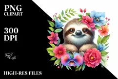 Vibrant Baby Sloth Floral Frame | Sublimation Clipart Product Image 3
