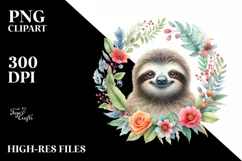 Vibrant Baby Sloth Floral Frame | Sublimation Clipart Product Image 1