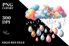 Watercolor Colorful Cloud with Easter Eggs PNG Product Image 2
