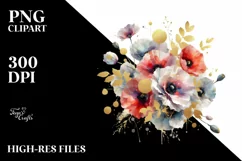 Abstract Colorful Bouquet, Gold Foil | Sublimation | Clipart Product Image 3
