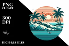 Tropical Beach Surf Retro Clipart| Sublimation | Clipart Product Image 1