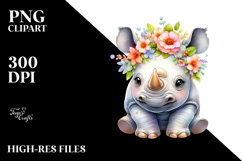 Cute Baby Rhino Watercolor PNG Product Image 2