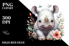 Energetic Baby Rhino Watercolor PNG Product Image 2
