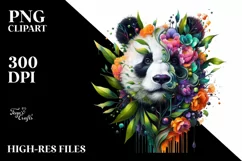 Vibrant Panda with Flowers PNG Product Image 3