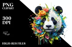 Vibrant Panda with Flowers PNG Product Image 3