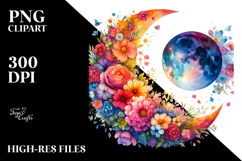 Colorful Half Moon with Flowers, PNG Product Image 2