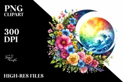Colorful Half Moon with Flowers, PNG Product Image 3