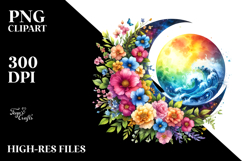 Colorful Half Moon with Flowers, PNG Product Image 2