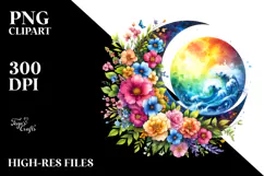 Colorful Half Moon with Flowers, PNG Product Image 2