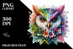 Vibrant Owl with Flowers PNG Product Image 1