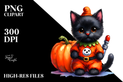 Cute Baby Black Cat Halloween Sublimation Clipart Product Image 2