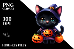 Cute Baby Black Cat Halloween Sublimation Clipart Product Image 2