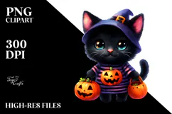 Cute Baby Black Cat Halloween Sublimation Clipart Product Image 2