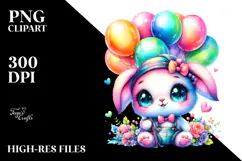 Vibrant Baby Bunny with Balloons PNG Product Image 2