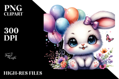 Vibrant Baby Bunny with Balloons PNG Product Image 2