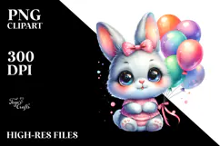Vibrant Baby Bunny with Balloons PNG Product Image 2