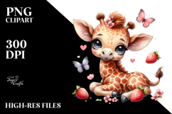 Digital Watercolor of Cute Baby Giraffe PNG Product Image 2
