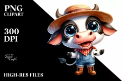 Cow with Sun Hat and Boots Standing Up | Clipart | Product Image 1