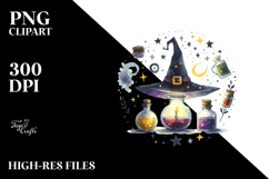 Whimsical Witch with Magic Potion, Watercolor PNG Product Image 2