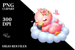 Baby Flamingo Sleeping on the Cloud Watercolor Clipart Product Image 2
