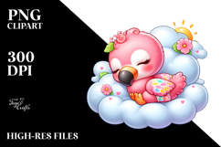 Baby Flamingo Sleeping on the Cloud Watercolor Clipart Product Image 2