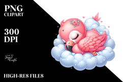 Baby Flamingo Sleeping on the Cloud Watercolor Clipart Product Image 2