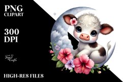 Smiling Baby Highland Cow with Hibiscus PNG Product Image 2