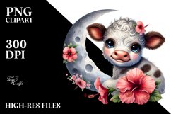 Cute Baby Highland Cow with Hibiscus Floral Ornament PNG Product Image 2