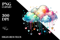 Sketches of Cloud with Hanging Hearts, White Background PNG Product Image 2