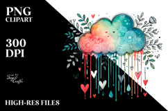Sketches of Cloud with Hanging Hearts, White Background PNG Product Image 2