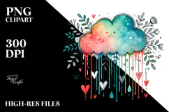 Sketches of Cloud with Hanging Hearts, White Background PNG Product Image 2