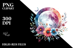 Boho Moon Watercolor Sticker | Sublimation | Clipart Product Image 2