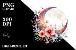 Boho Moon Watercolor Sticker | Sublimation | Clipart Product Image 2